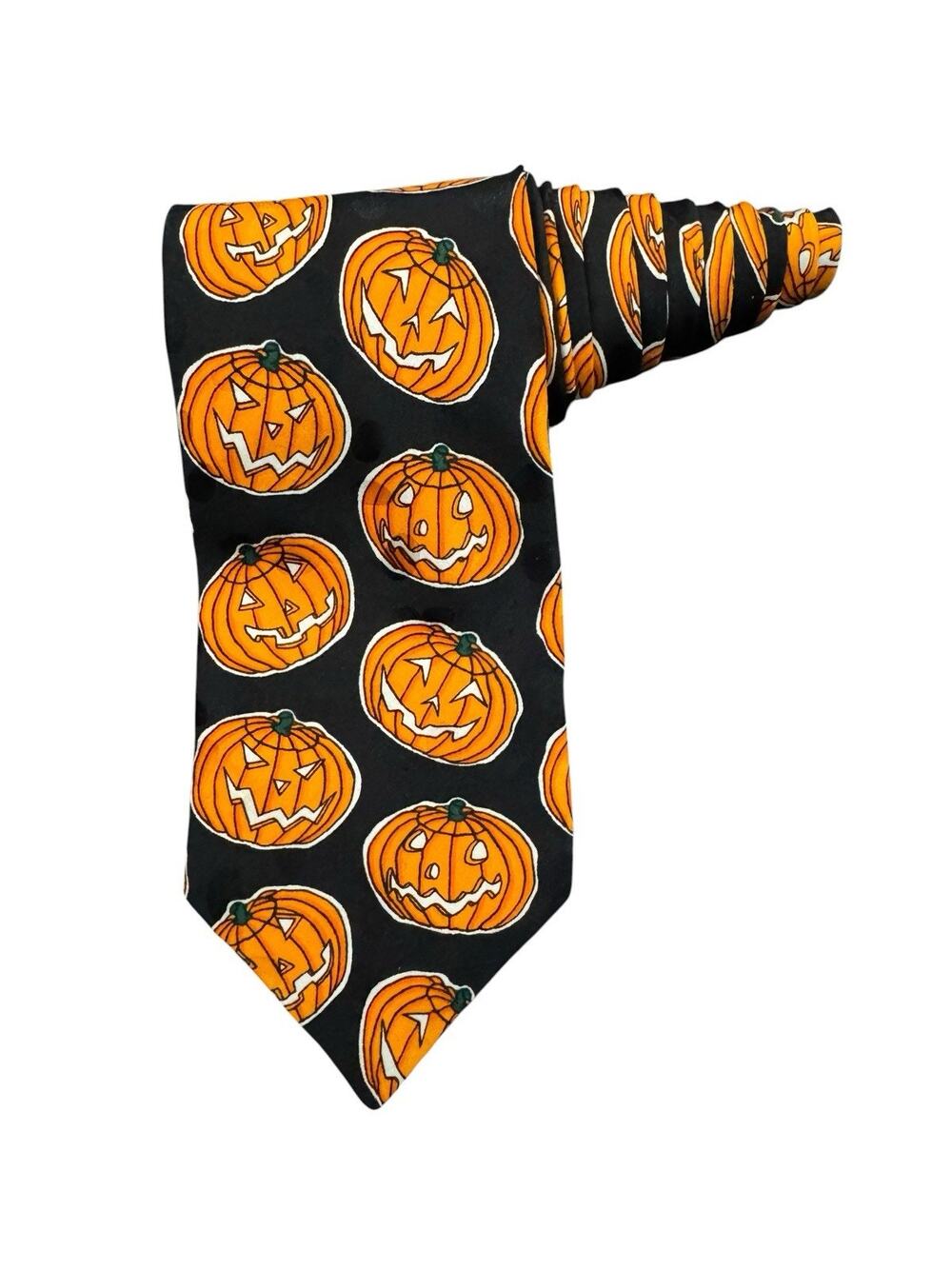 Addiction Halloween Pumpkins Jack O Lanterns Holiday Necktie 100% Silk